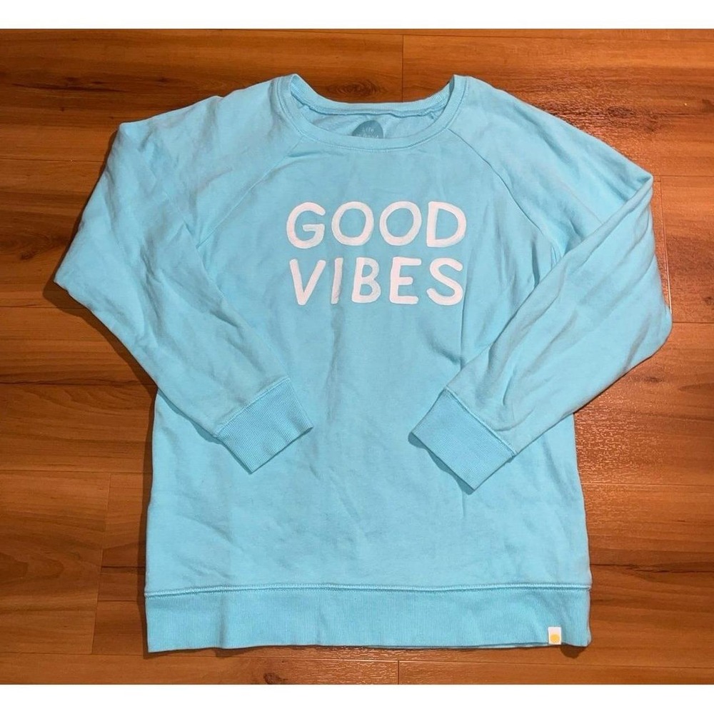 Womens Life Is Good "Good Vibes" Crewneck Lightweight Sweatshirt